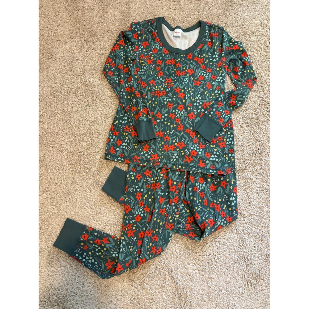 Hanna Andersson Womens Organic Cotton Floral Pajama Set Teal Red Small